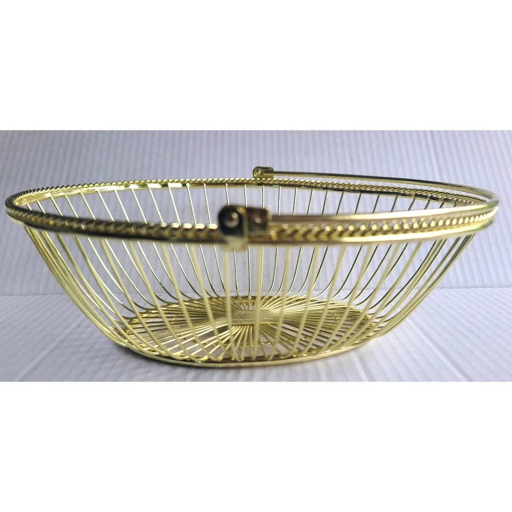 Gold Tone Wire Classic Oval Handled‎ Basket Mid Century Modern NEW